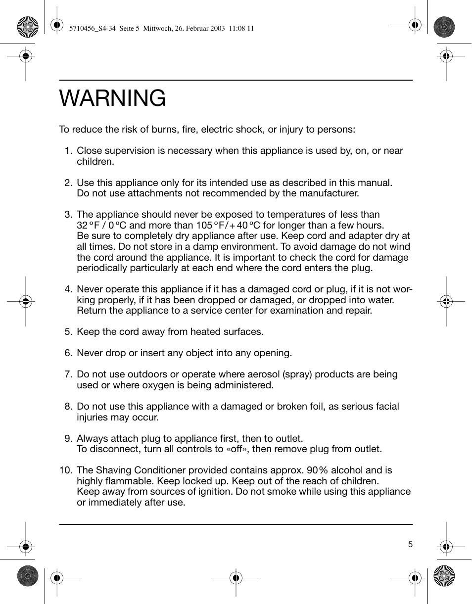 Warning | Braun 6680 User Manual | Page 5 / 34