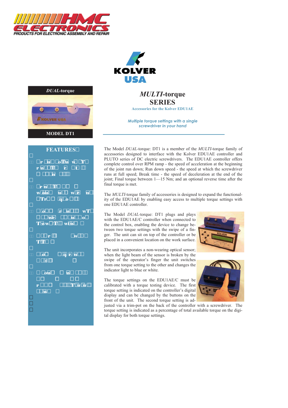 HMC Electronics DT1 Kolver Dual Torque Optical Switch User Manual | 2 pages