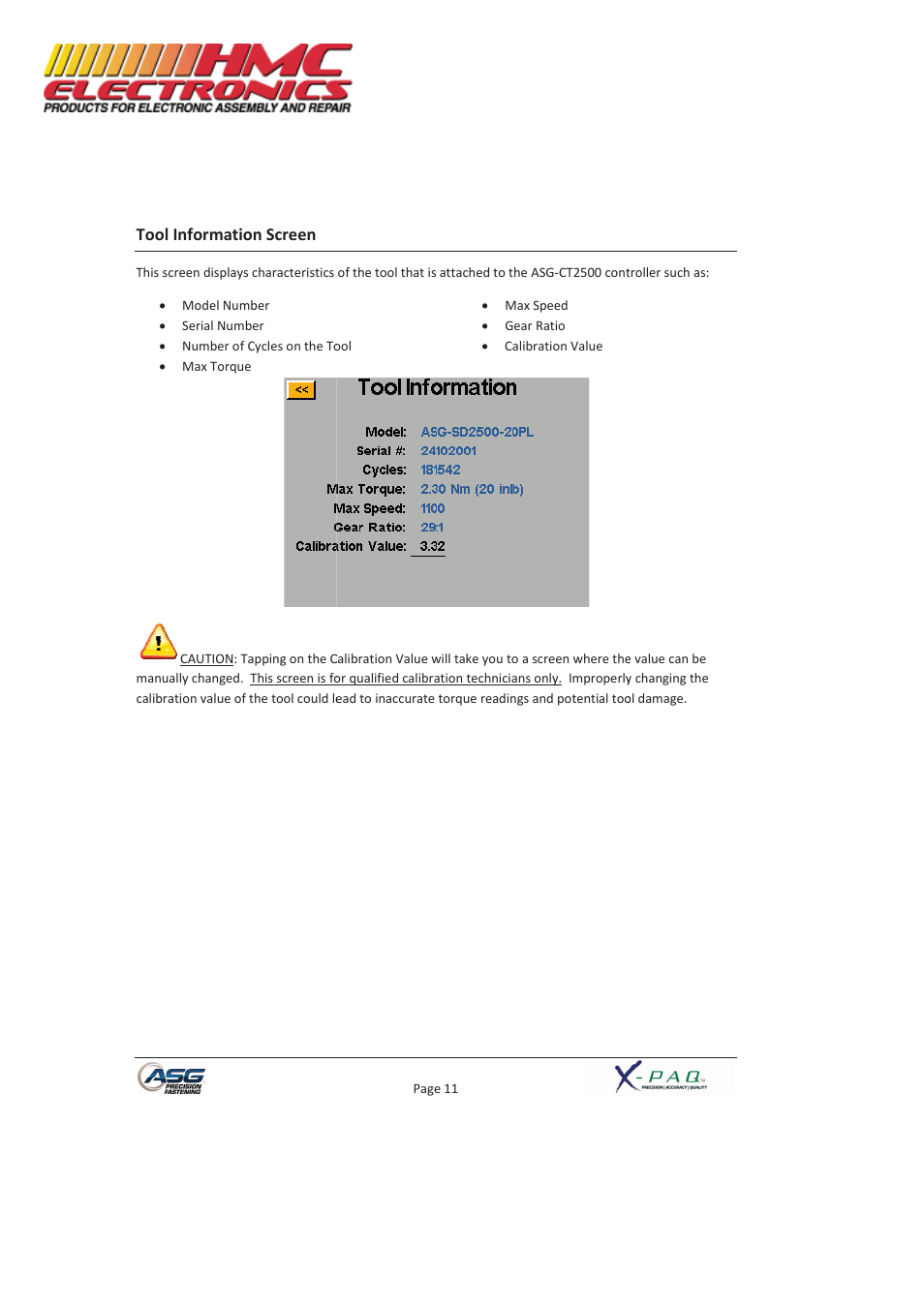 Tool information screen | HMC Electronics ASG-SD2500-10FX-SY X-PAQ Precision Fastening System User Manual | Page 11 / 40