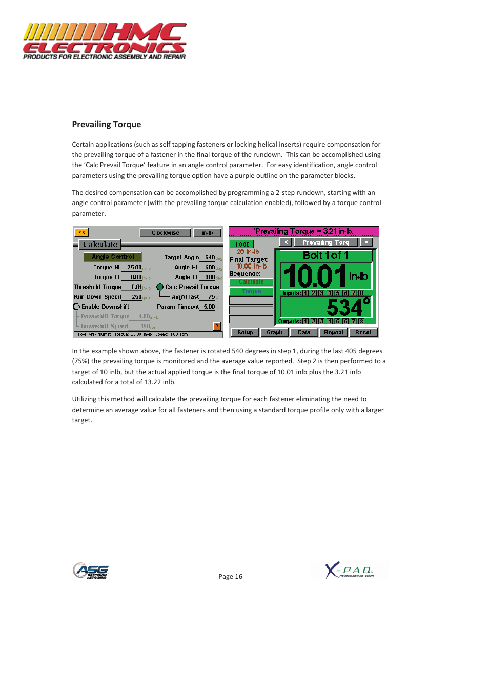 Prevailing torque | HMC Electronics ASG-SD2500-10FX-SY X-PAQ Precision Fastening System User Manual | Page 16 / 40