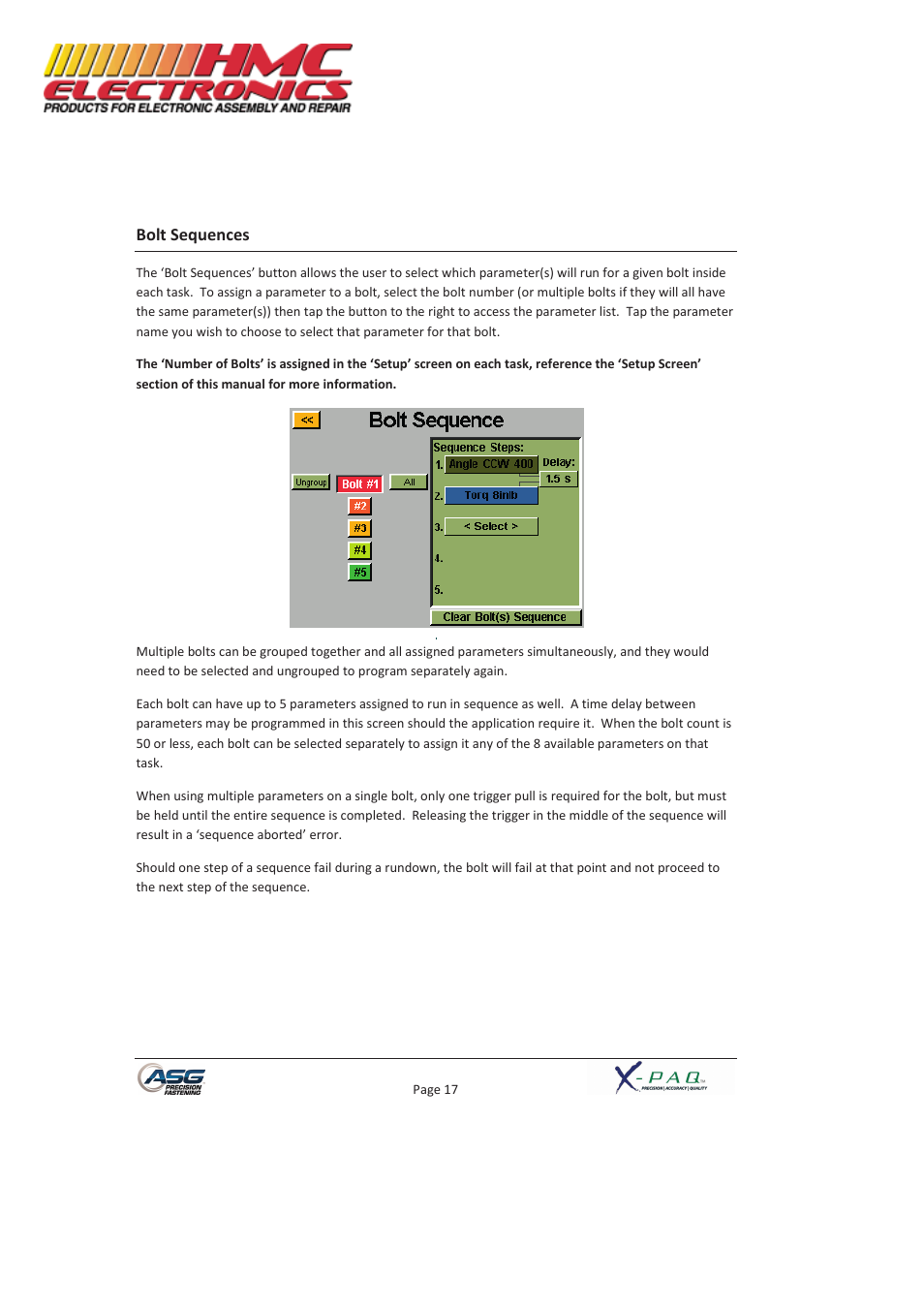 Bolt sequences | HMC Electronics ASG-SD2500-10FX-SY X-PAQ Precision Fastening System User Manual | Page 17 / 40