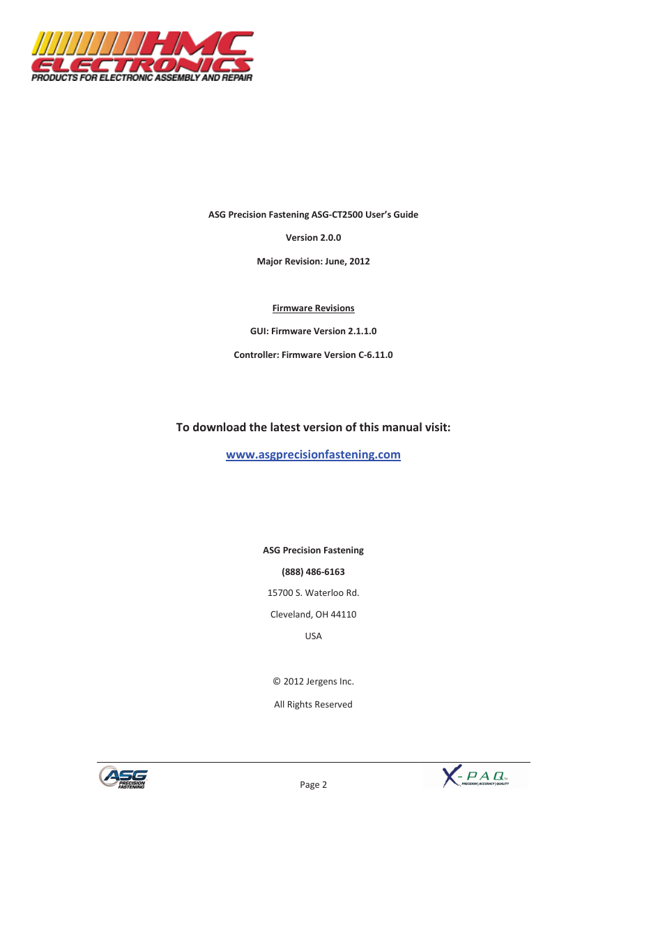 HMC Electronics ASG-SD2500-10FX-SY X-PAQ Precision Fastening System User Manual | Page 2 / 40