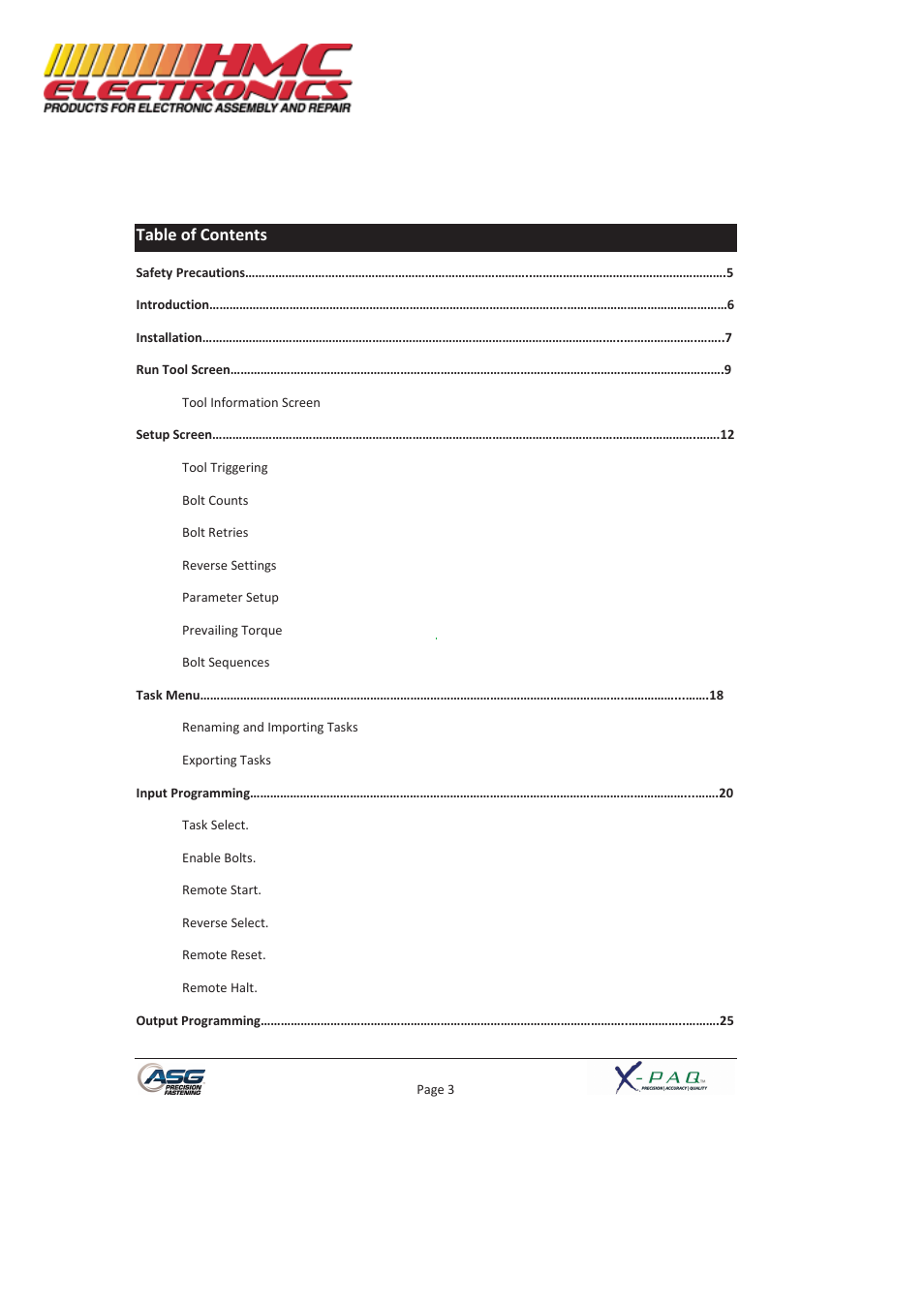 HMC Electronics ASG-SD2500-10FX-SY X-PAQ Precision Fastening System User Manual | Page 3 / 40