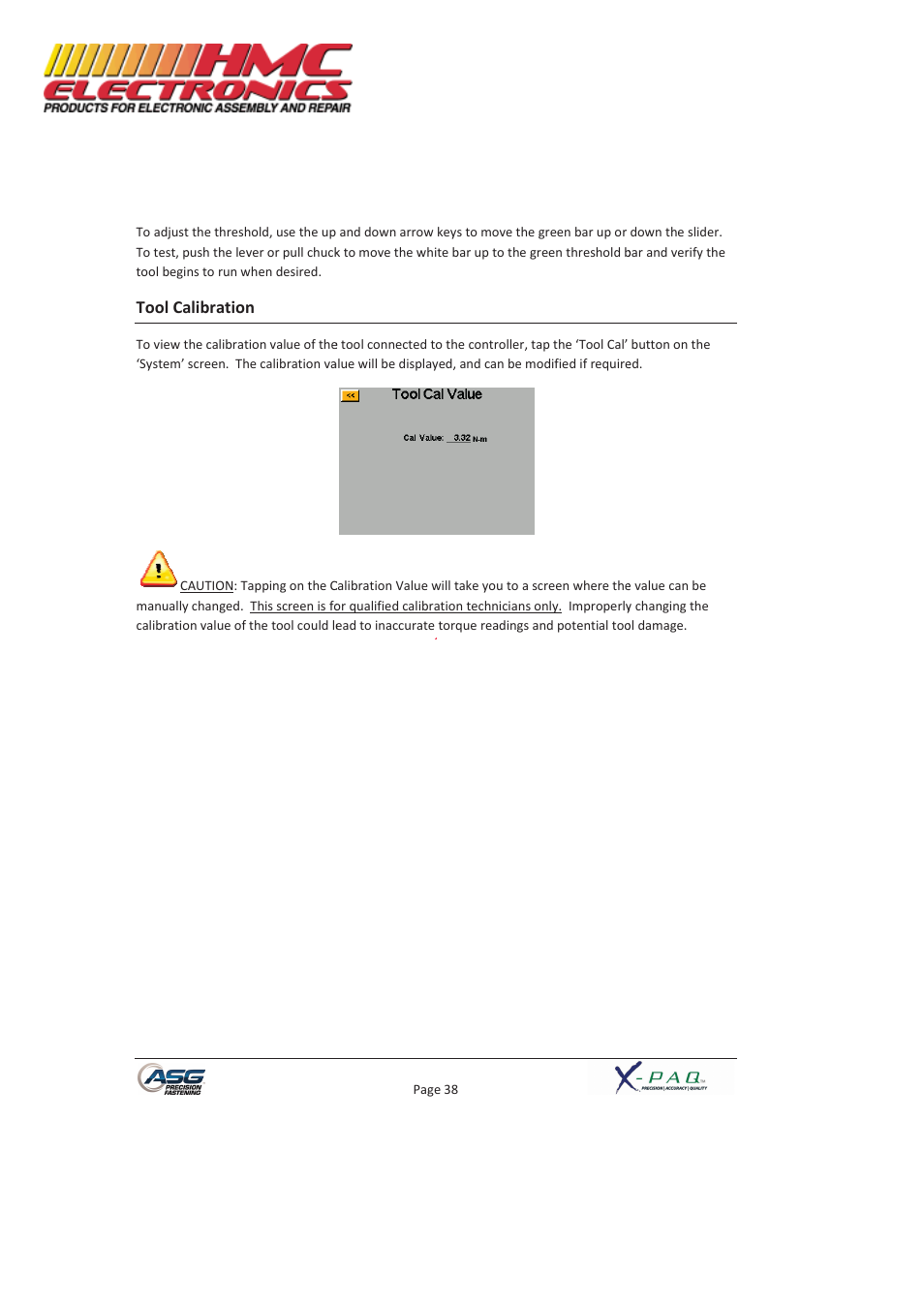 Tool calibration | HMC Electronics ASG-SD2500-10FX-SY X-PAQ Precision Fastening System User Manual | Page 38 / 40