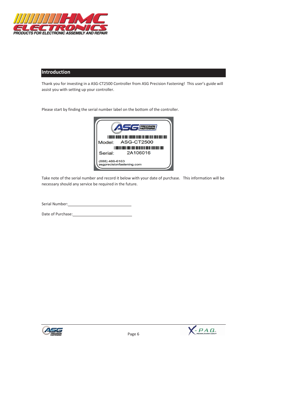 Introduction | HMC Electronics ASG-SD2500-10FX-SY X-PAQ Precision Fastening System User Manual | Page 6 / 40