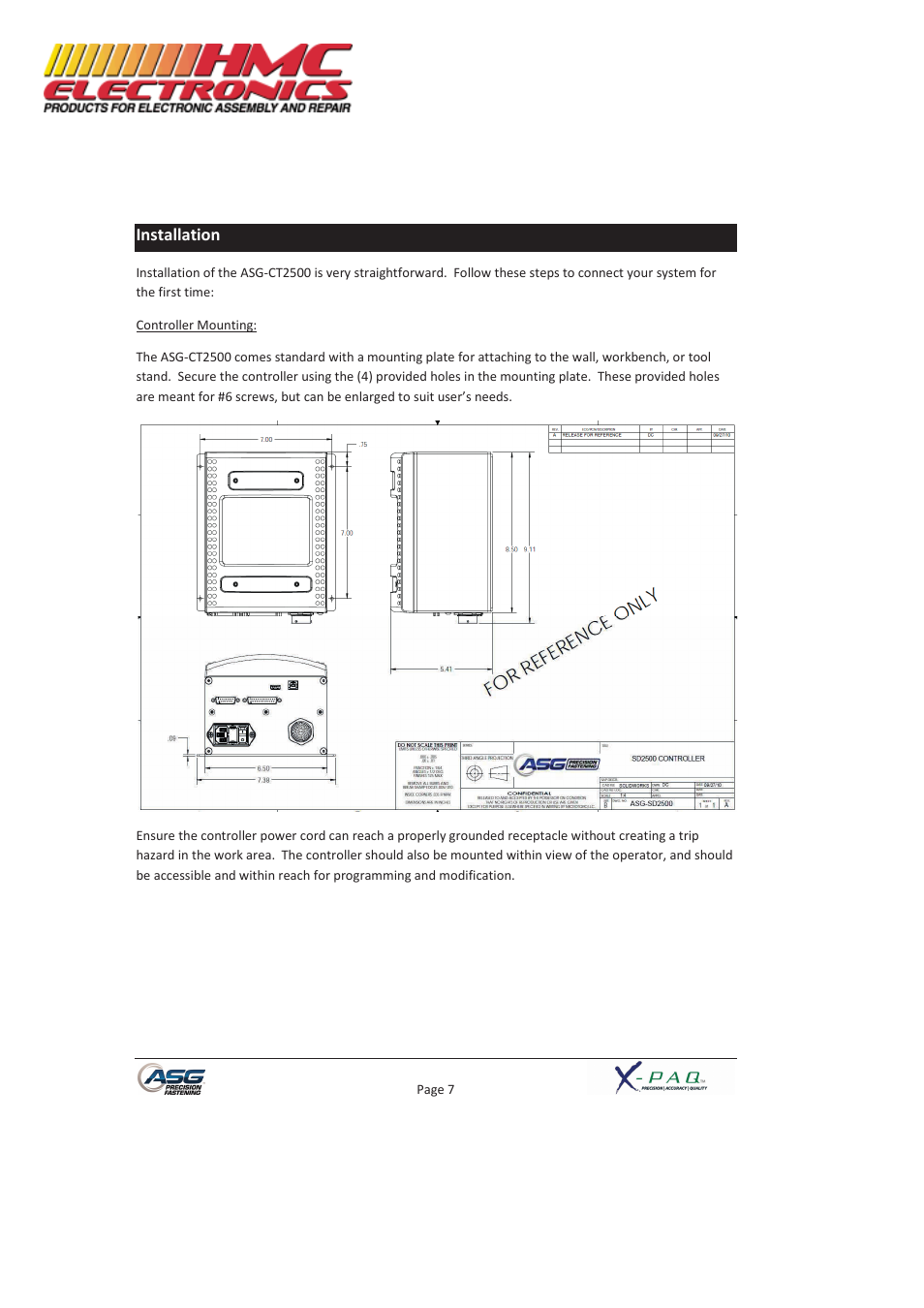 Installation | HMC Electronics ASG-SD2500-10FX-SY X-PAQ Precision Fastening System User Manual | Page 7 / 40