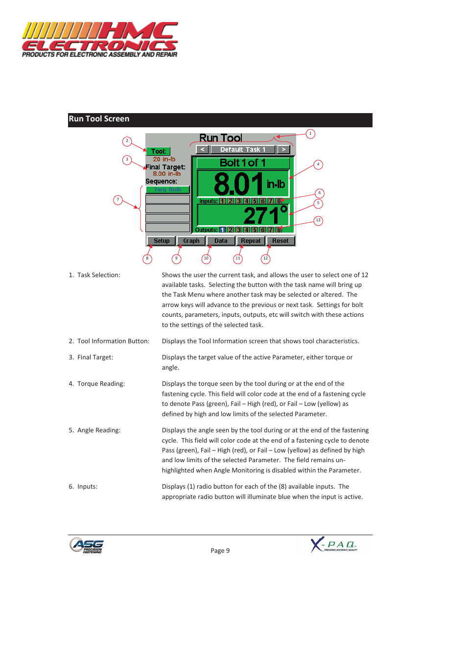 Run tool screen | HMC Electronics ASG-SD2500-10FX-SY X-PAQ Precision Fastening System User Manual | Page 9 / 40