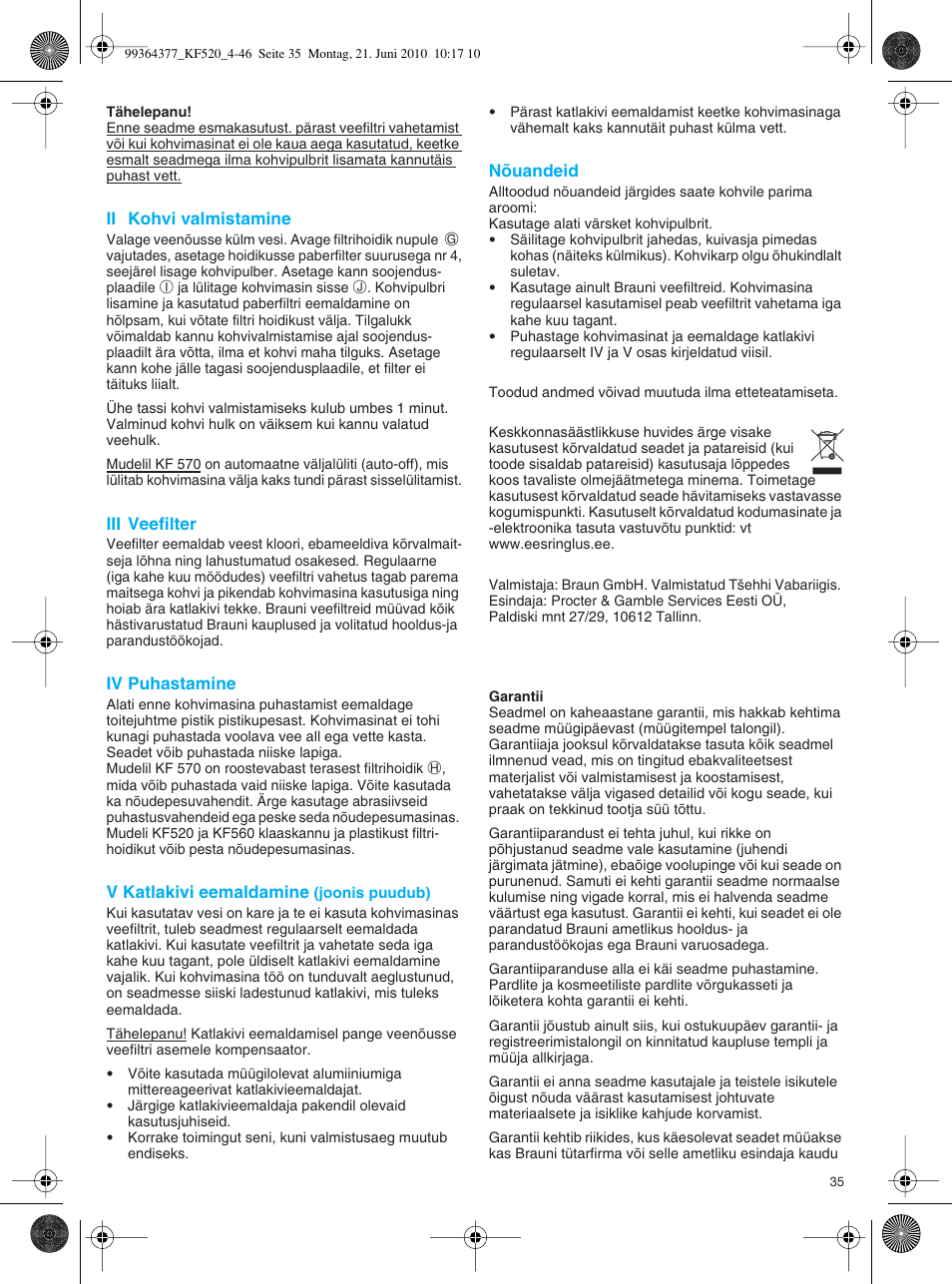 Braun KF 570 User Manual | Page 35 / 44