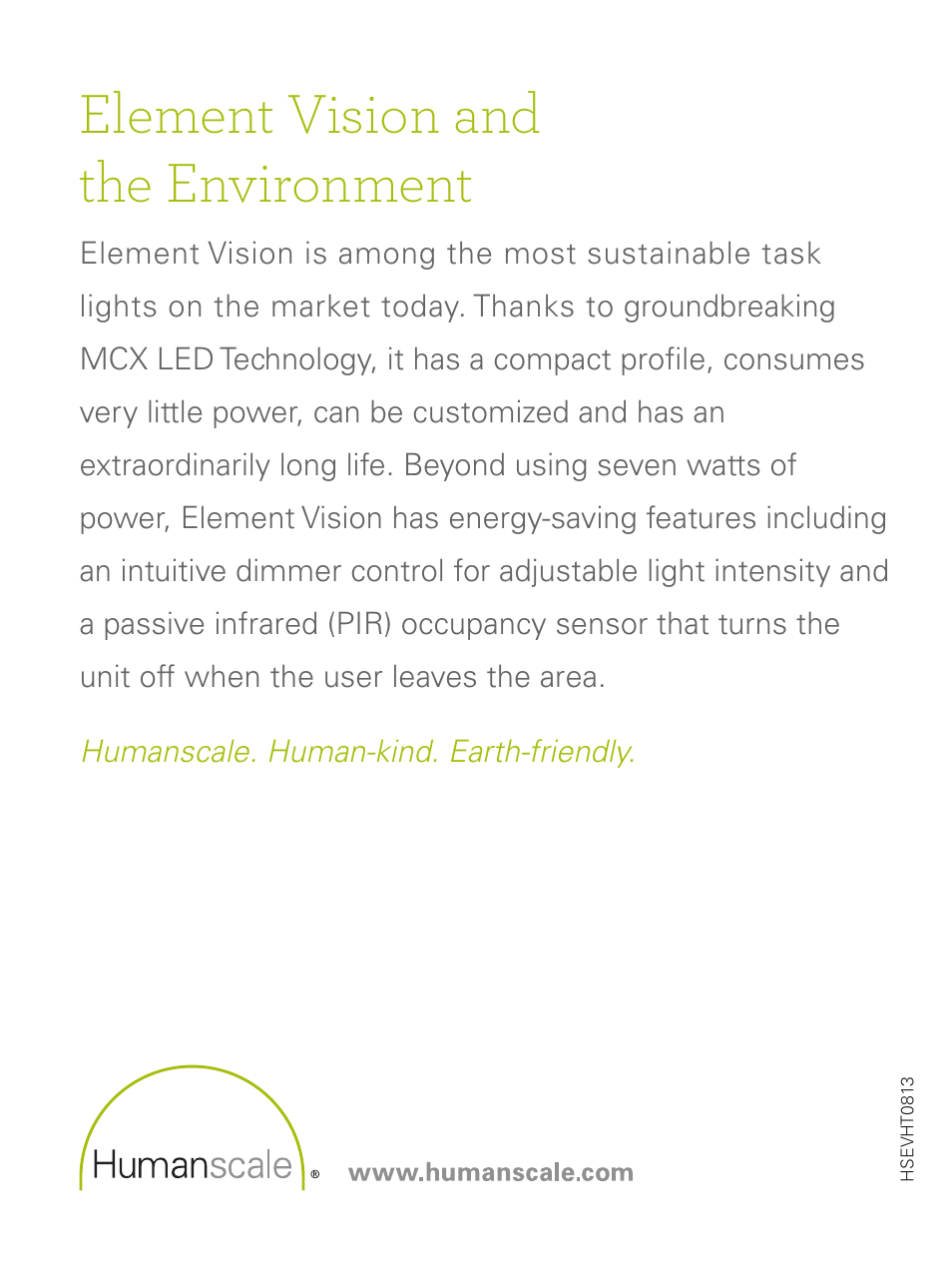 Element vision and the environment | Humanscale Element Vision Hang Tag User Manual | Page 8 / 8