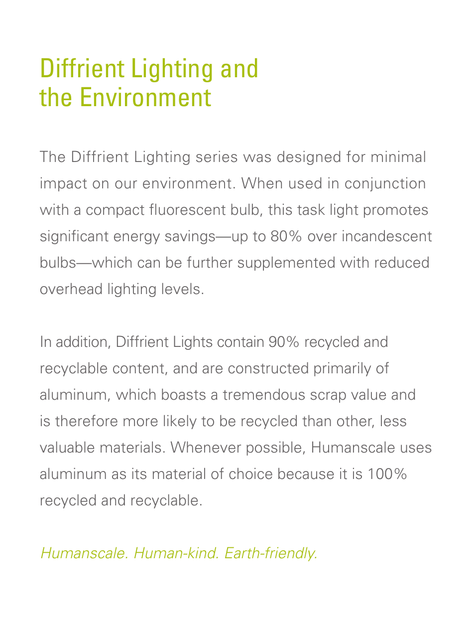 Diffrient lighting and the environment | Humanscale Diffrient Light Family User Manual | Page 5 / 8