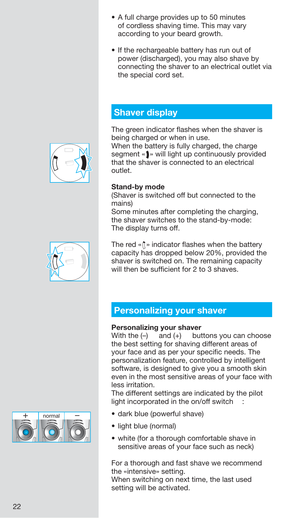 99731357_720s-5_japan 22.pdf, Shaver display, Personalizing your shaver | Braun 720S-5 User Manual | Page 22 / 27