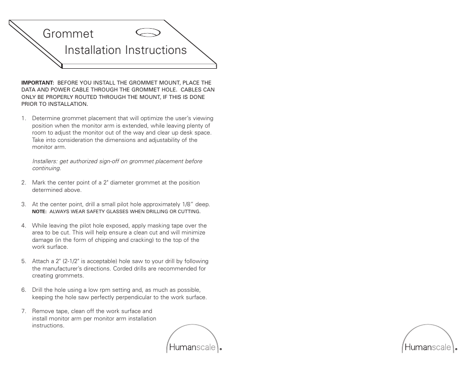 Humanscale Grommet User Manual | 1 page