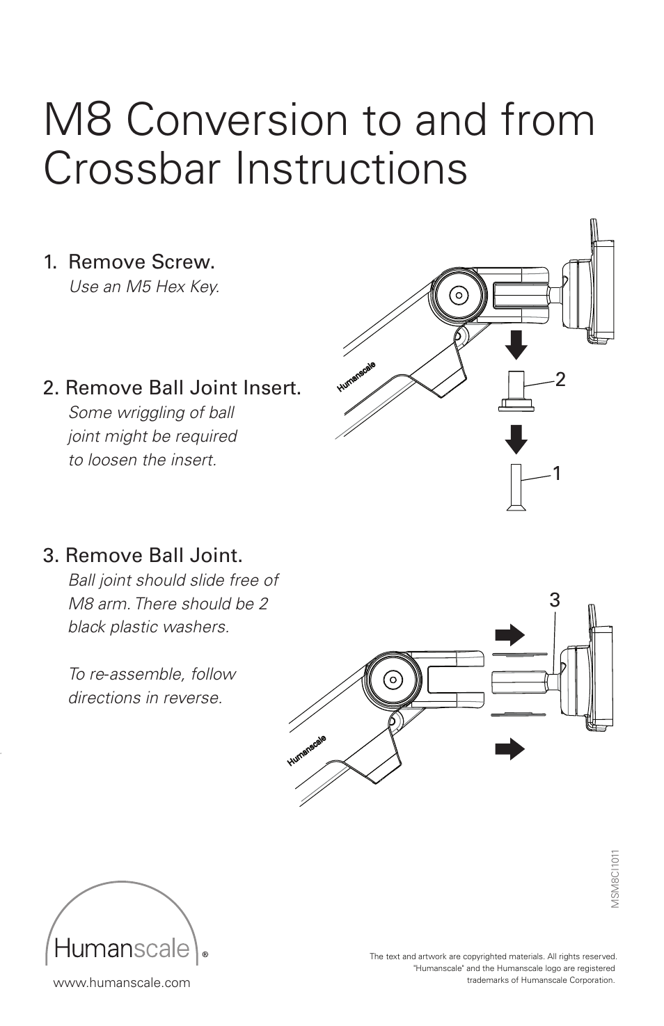 Humanscale M8 Conversion to and from Crossbar User Manual | 1 page
