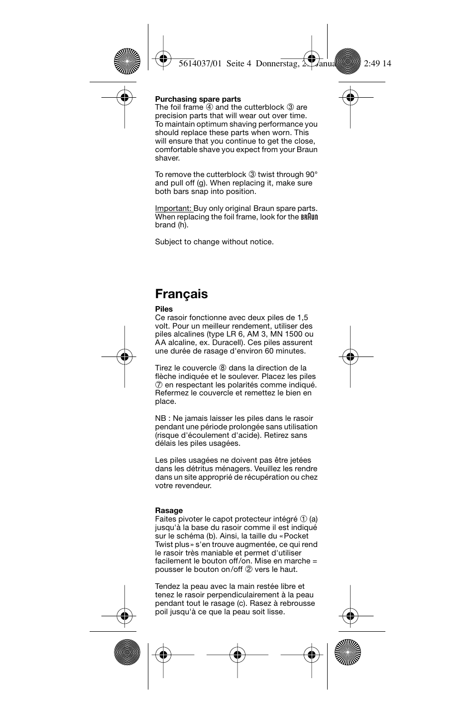 Français | Braun 5614 User Manual | Page 5 / 13