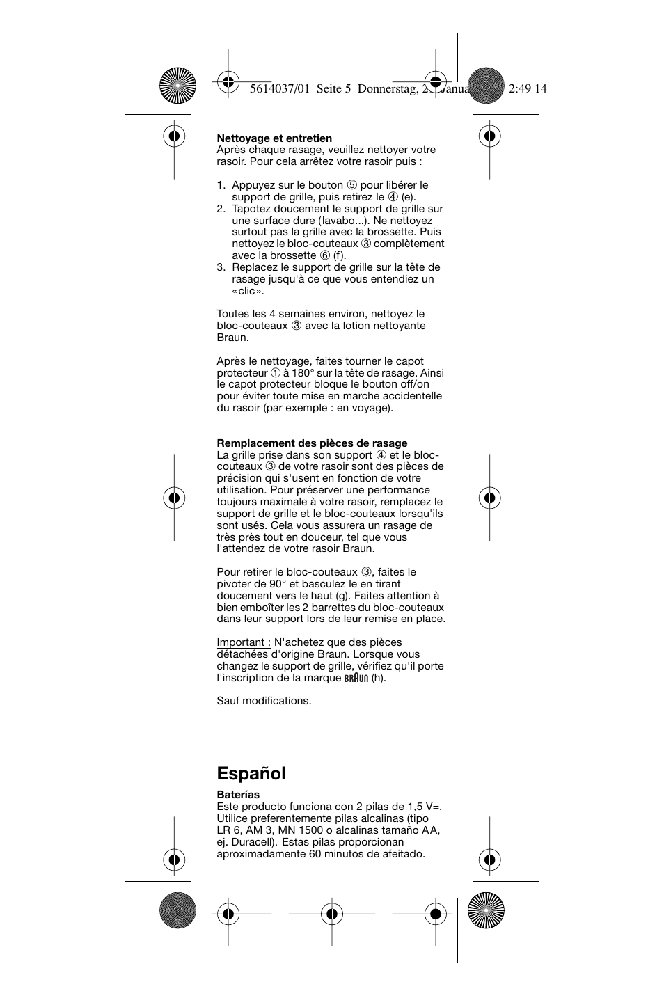 Español | Braun 5614 User Manual | Page 6 / 13