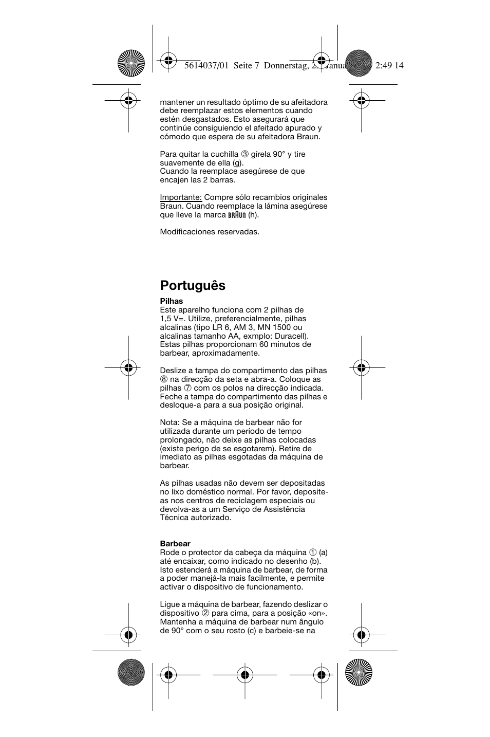 Português | Braun 5614 User Manual | Page 8 / 13