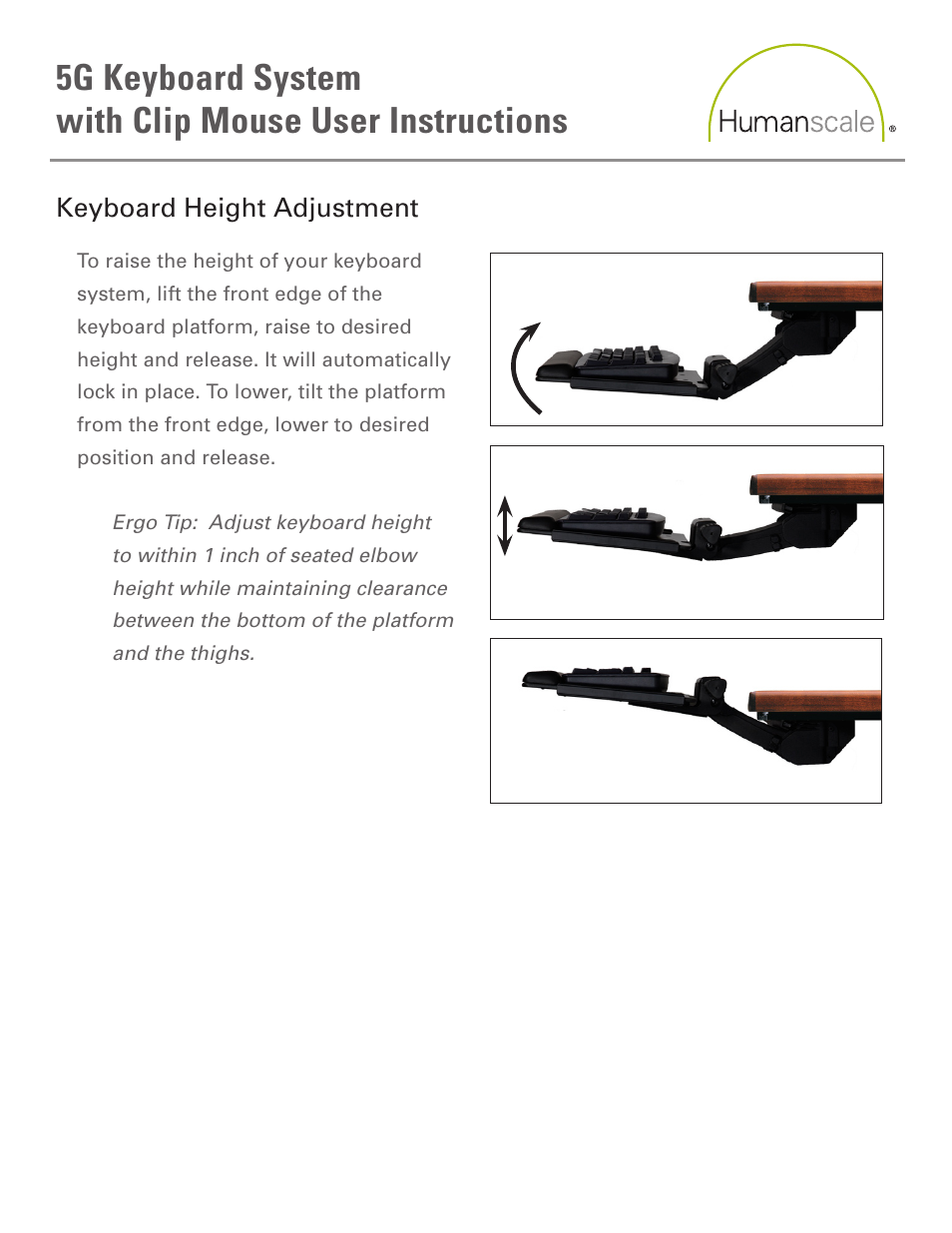 Humanscale 5G Keyboard System with Clip Mouse User Manual | Page 2 / 6