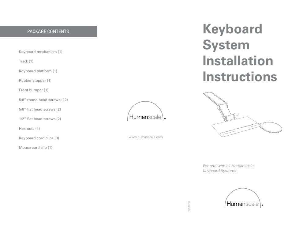 Humanscale Keyboard System Installation User Manual | 2 pages