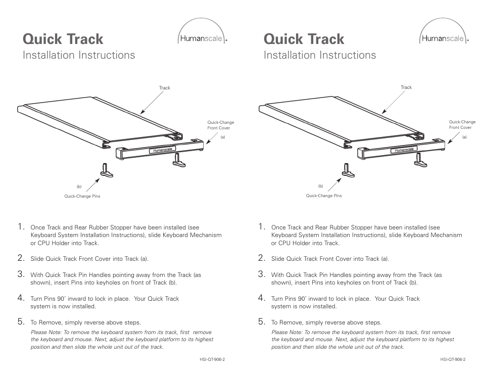 Humanscale Quick Track Installation User Manual | 1 page