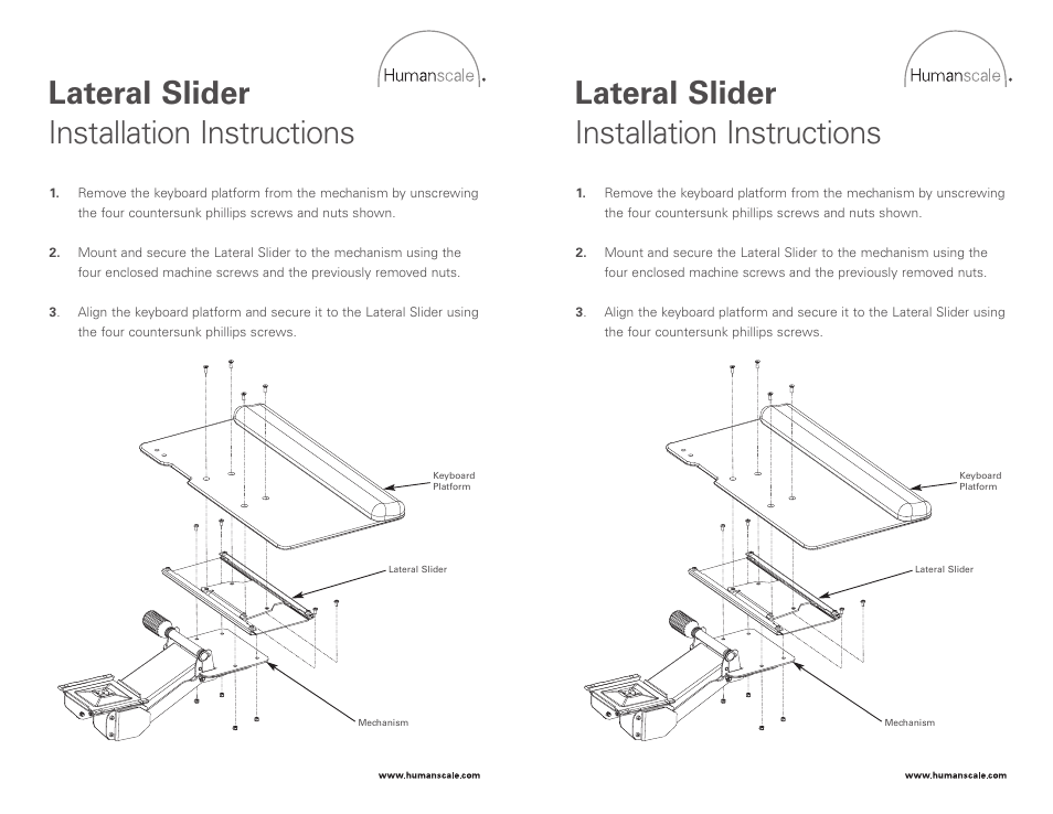 Humanscale Lateral Slider Installation User Manual | 1 page