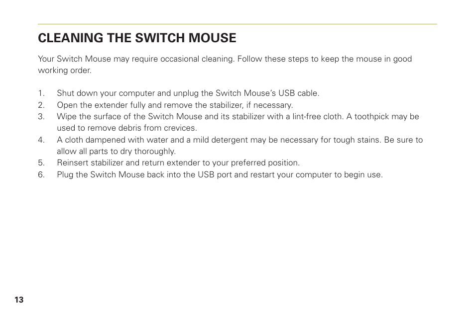 Cleaning the switch mouse | Humanscale Switch Mouse User Manual | Page 16 / 20