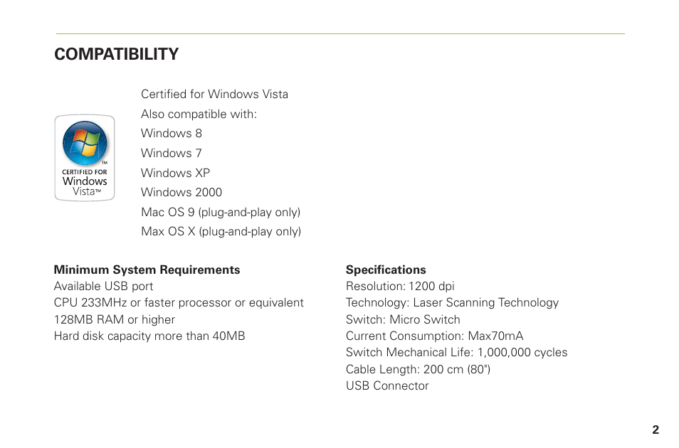 Compatibility | Humanscale Switch Mouse User Manual | Page 5 / 20