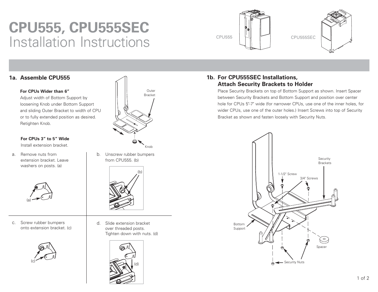 Humanscale CPU555SEC User Manual | 2 pages