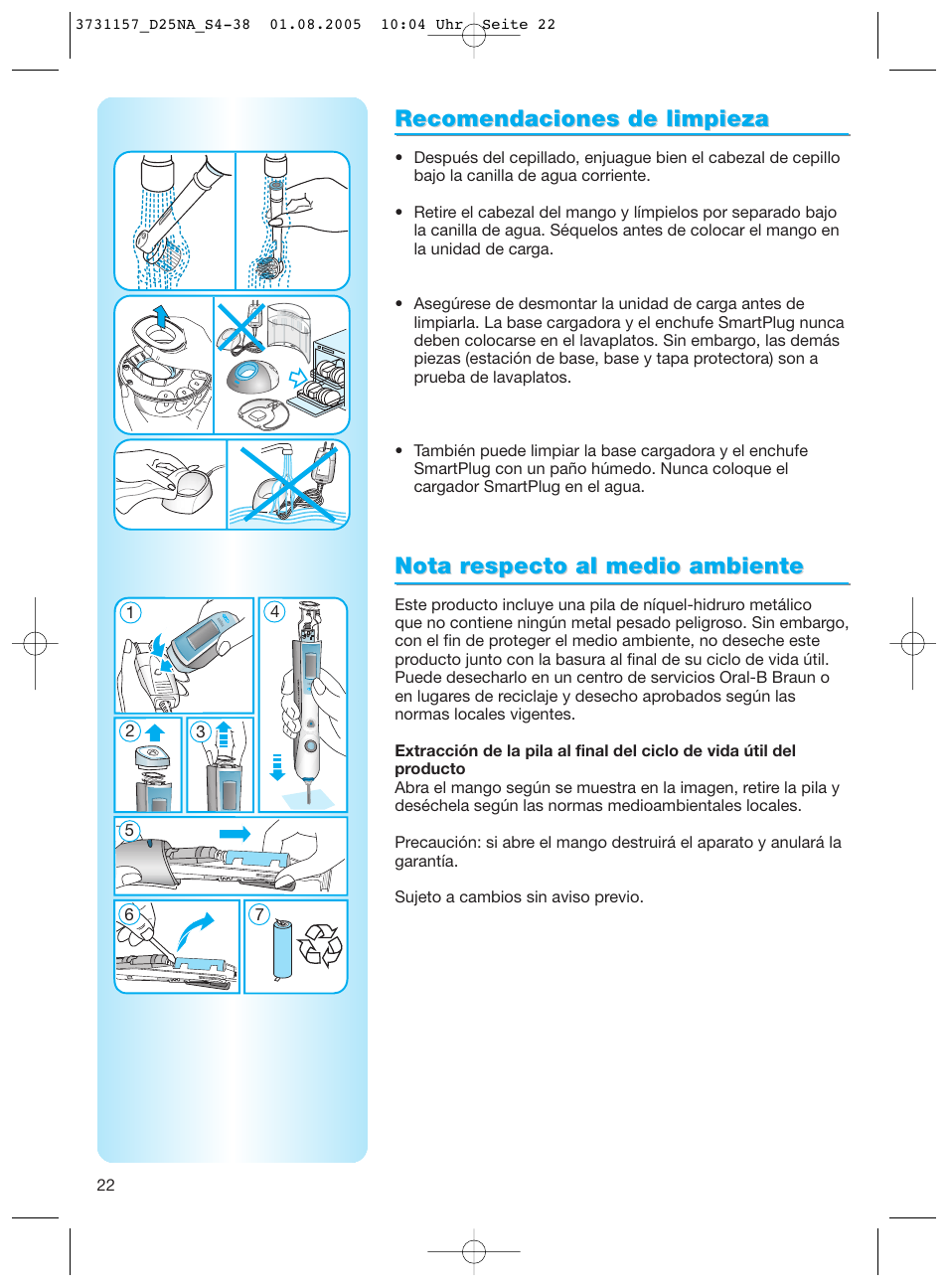 Recomendaciones de limpieza, Nota r | Braun Triumph User Manual | Page 22 / 34