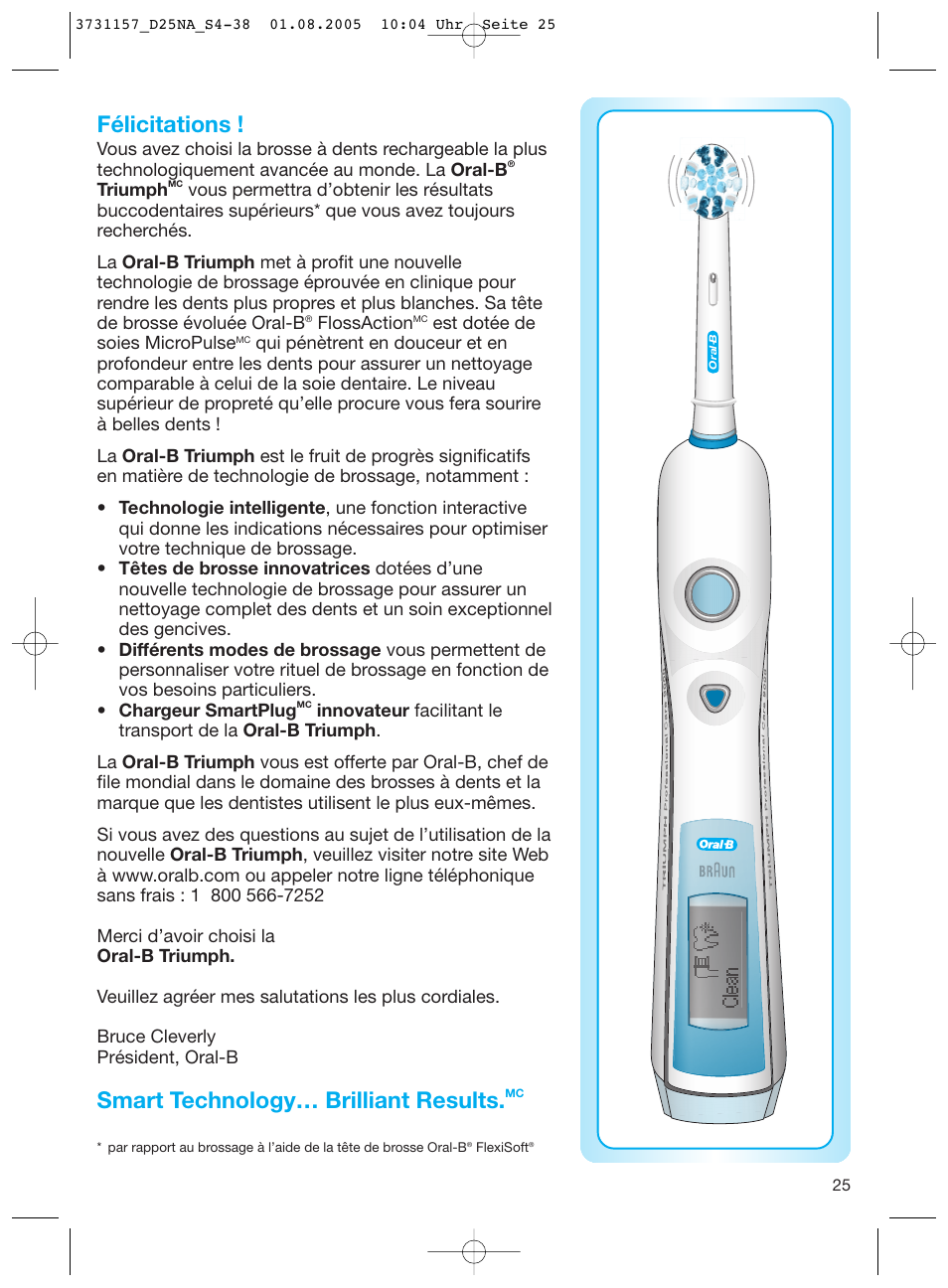 Félicitations, Smart technology… brilliant results | Braun Triumph User Manual | Page 25 / 34