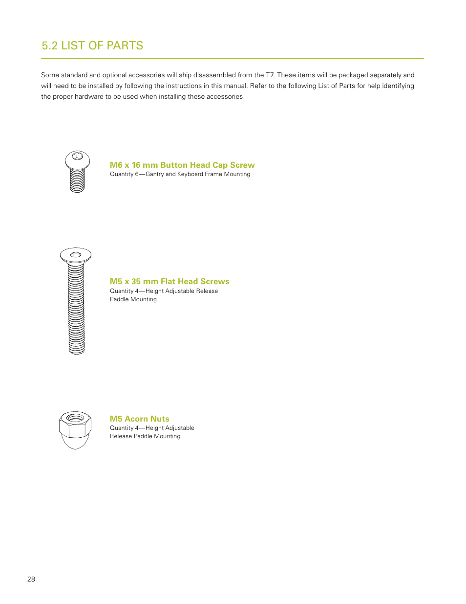 2 list of parts | Humanscale T7 User Manual | Page 29 / 52