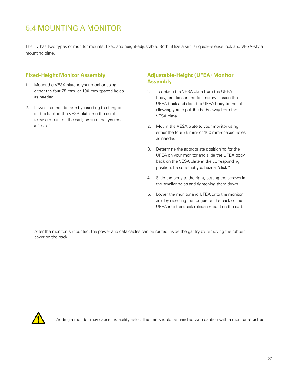 4 mounting a monitor | Humanscale T7 User Manual | Page 32 / 52