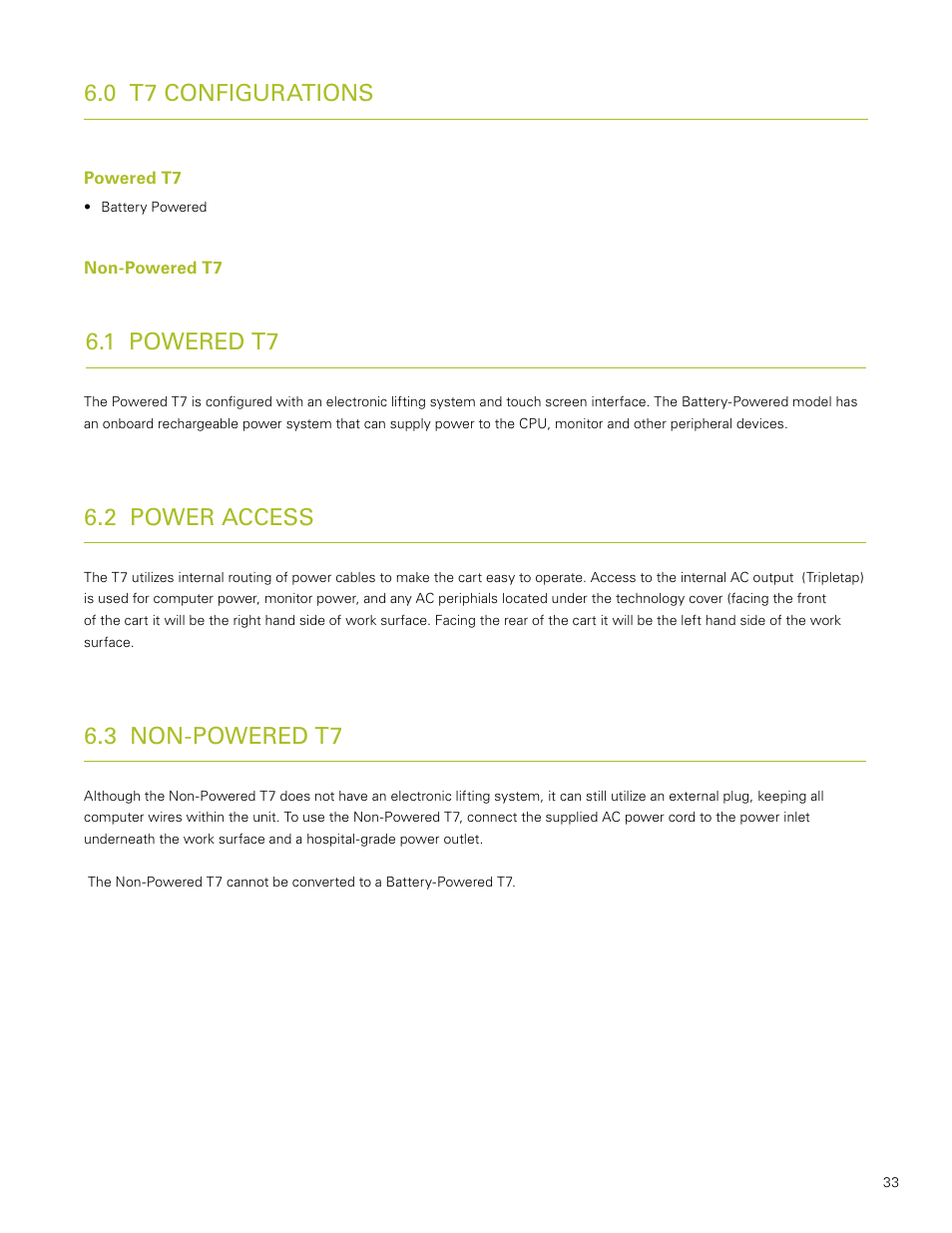 0 t7 configurations, 1 powered t7, 2 power access | 3 non-powered t7 | Humanscale T7 User Manual | Page 34 / 52