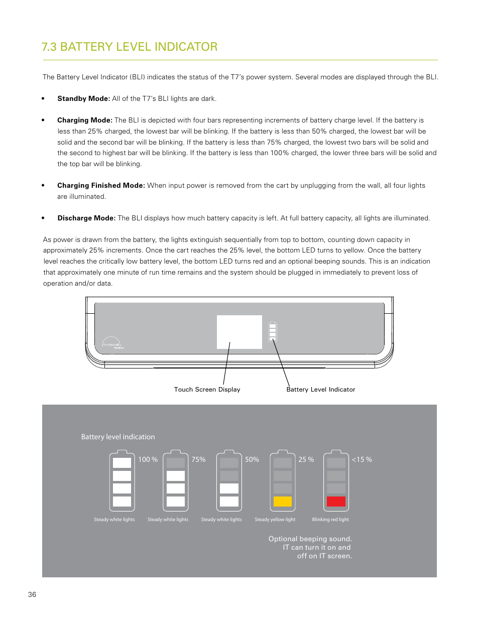 3 battery level indicator | Humanscale T7 User Manual | Page 37 / 52