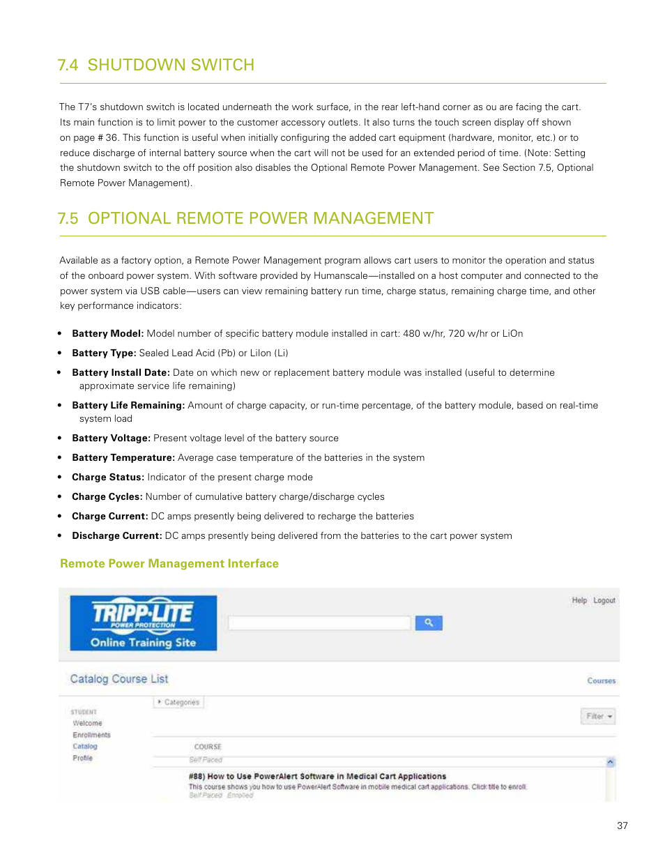 4 shutdown switch, 5 optional remote power management | Humanscale T7 User Manual | Page 38 / 52