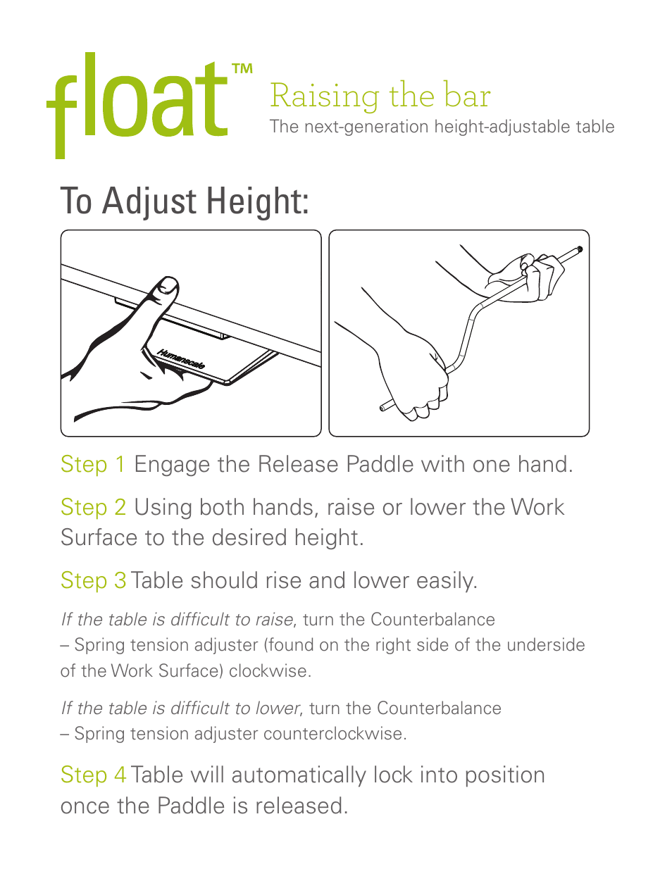 Humanscale Float Raising the bar User Manual | 2 pages