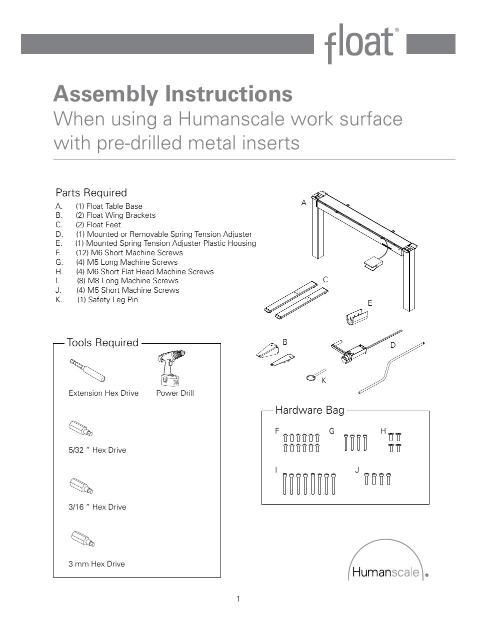 Humanscale Float Assembly User Manual | 8 pages