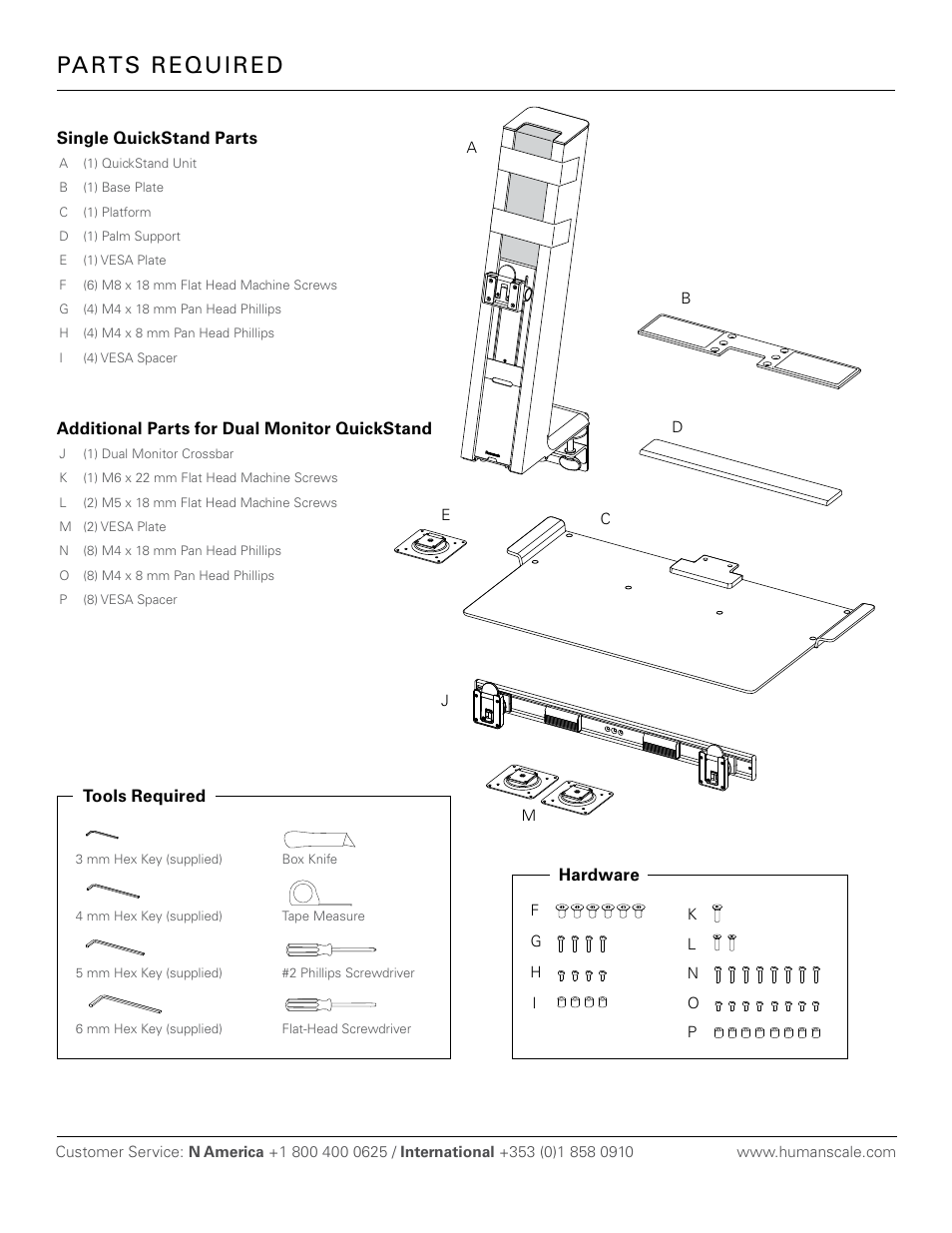 Parts required | Humanscale QuickStand User Manual | Page 2 / 11