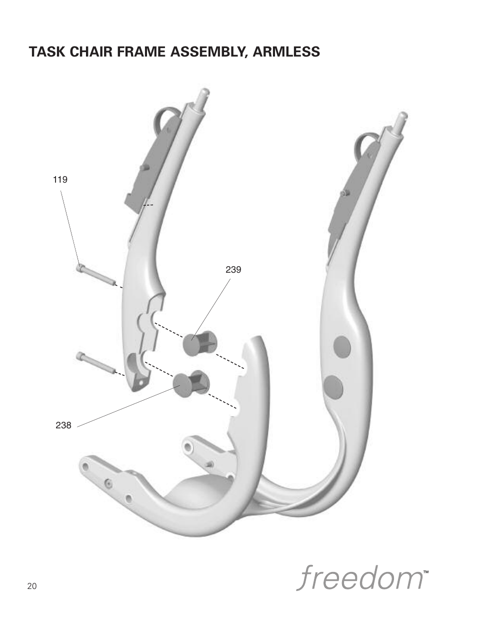 Task chair frame assembly, armless | Humanscale Seating Parts and Repair Manual User Manual | Page 22 / 59