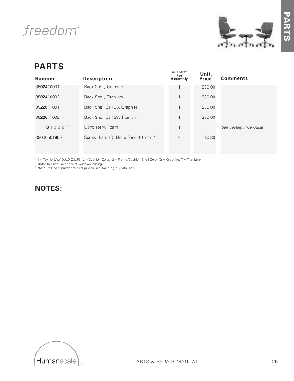 Pa r t s, Parts | Humanscale Seating Parts and Repair Manual User Manual | Page 27 / 59