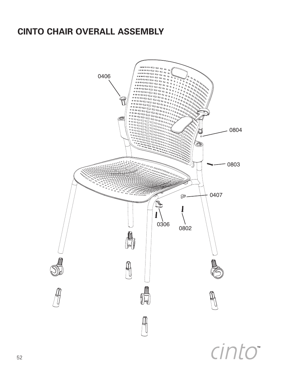 Cinto chair overall assembly | Humanscale Seating Parts and Repair Manual User Manual | Page 54 / 59