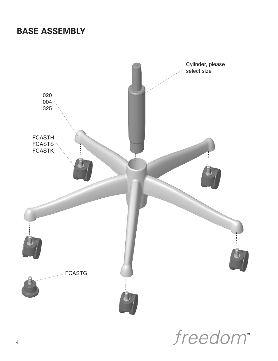 Base assembly | Humanscale Seating Parts Manual User Manual | Page 4 / 77
