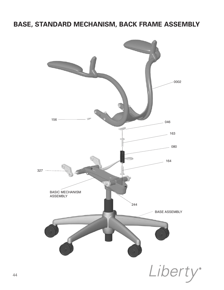 Base, standard mechanism, back frame assembly | Humanscale Seating Parts Manual User Manual | Page 44 / 77