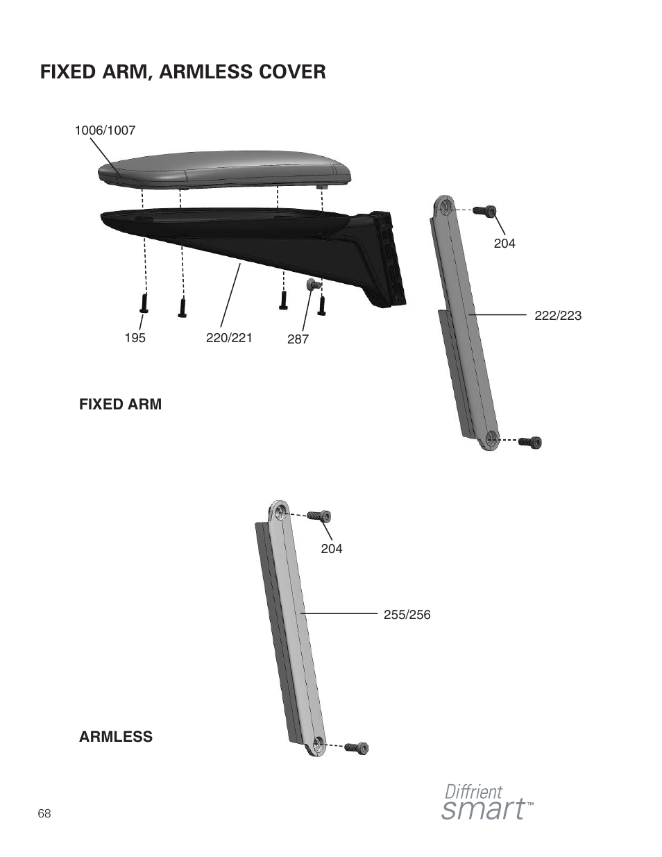 Fixed arm, armless cover | Humanscale Seating Parts Manual User Manual | Page 68 / 77