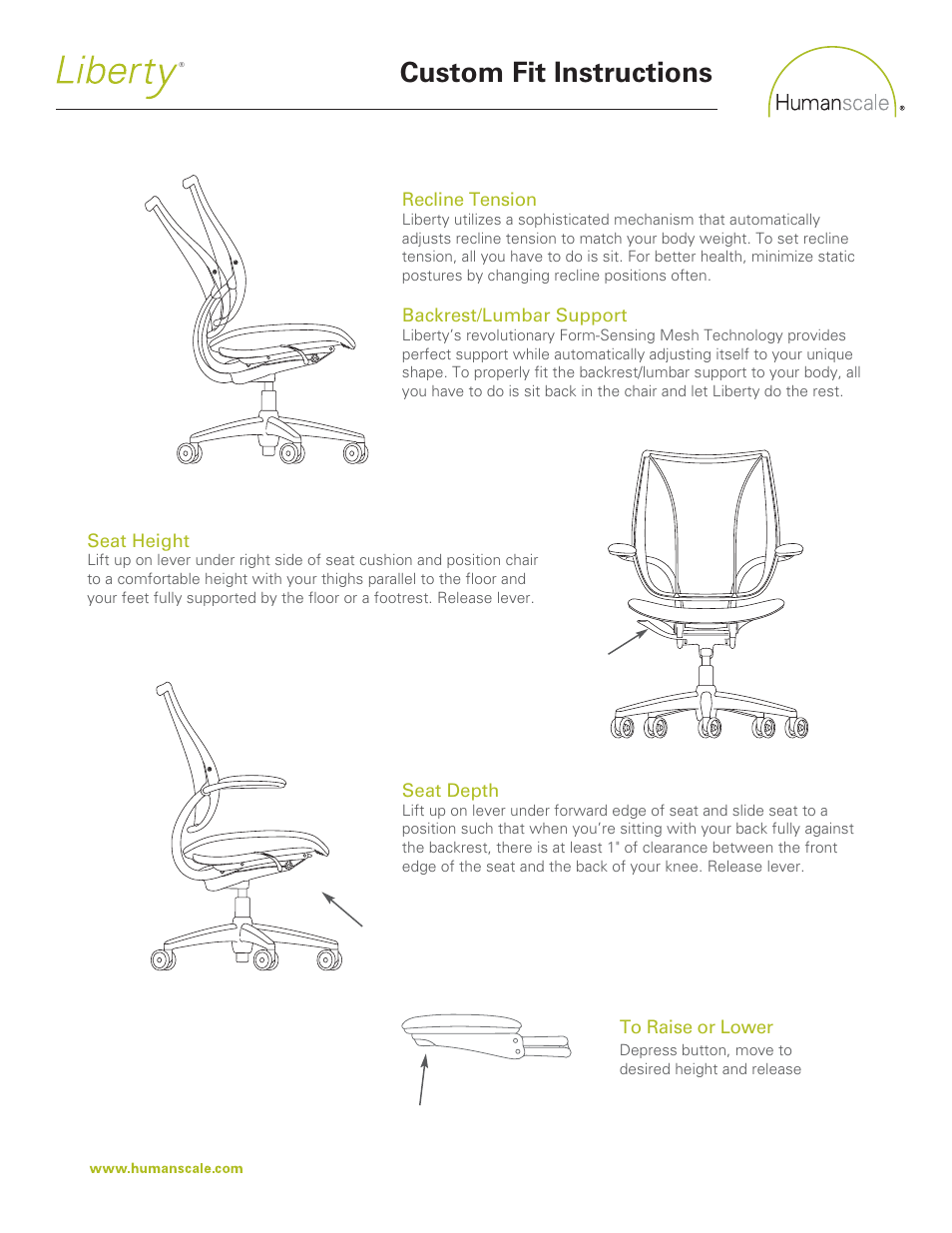 Humanscale Liberty Custom Fit User Manual | 1 page
