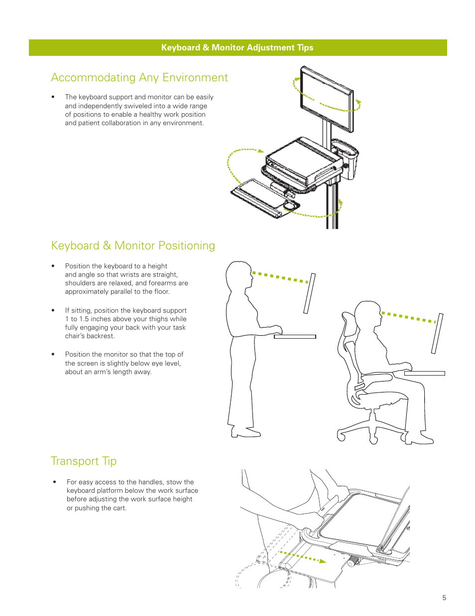 Transport tip | Humanscale T5 Point-of-Care Technology Cart User Manual | Page 5 / 5