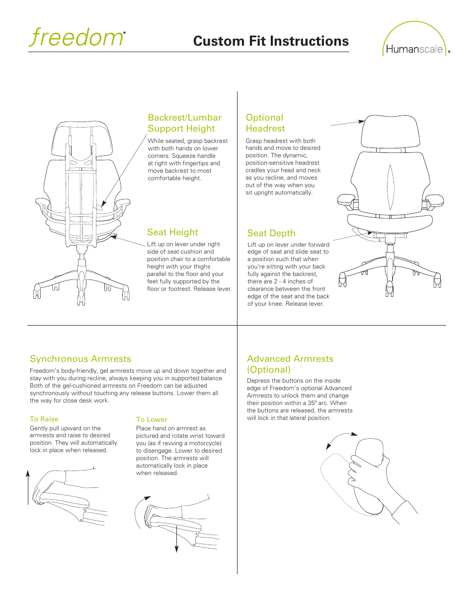 Humanscale Freedom Custom Fit User Manual | 1 page