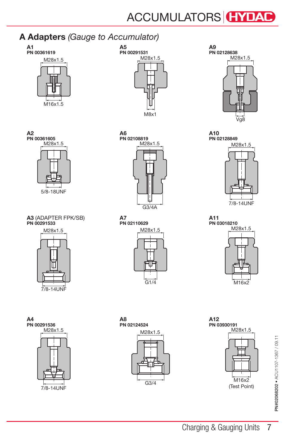 Accumulators, 7charging & gauging units, A adapters (gauge to accumulator) | HYDAC FPS Series User Manual | Page 7 / 8