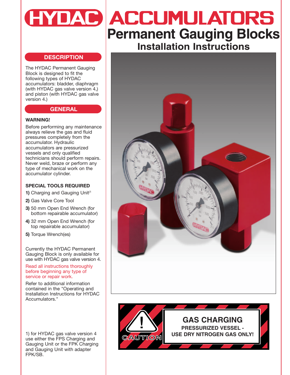 HYDAC Permanent Gauging Blocks User Manual | 8 pages