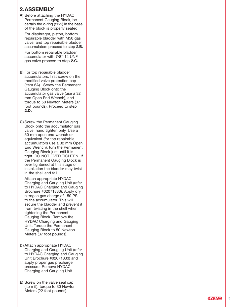 Assembly | HYDAC Permanent Gauging Blocks User Manual | Page 3 / 8