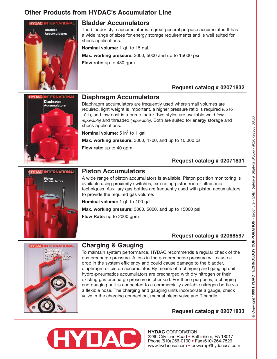 Piston accumulators, Charging & gauging, Bladder accumulators | HYDAC Permanent Gauging Blocks User Manual | Page 8 / 8